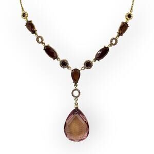 Champagne Teardrop Y-Drop Pendant Necklace with Rose Accents – Victorian Romance